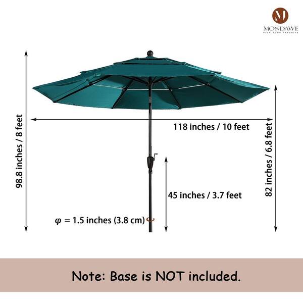10 ft. Aluminum Pole Outdoor Market Tilt Patio Umbrella 3-Tiers Vented Umbrella in Turquoise