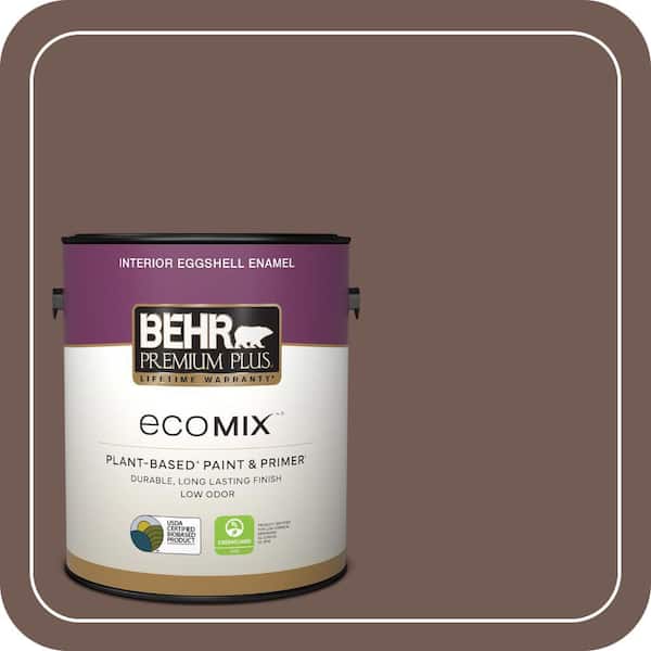 BEHR PREMIUM PLUS 1 gal. #220F-7 Yorkshire Brown Eggshell Enamel EcoMix ...