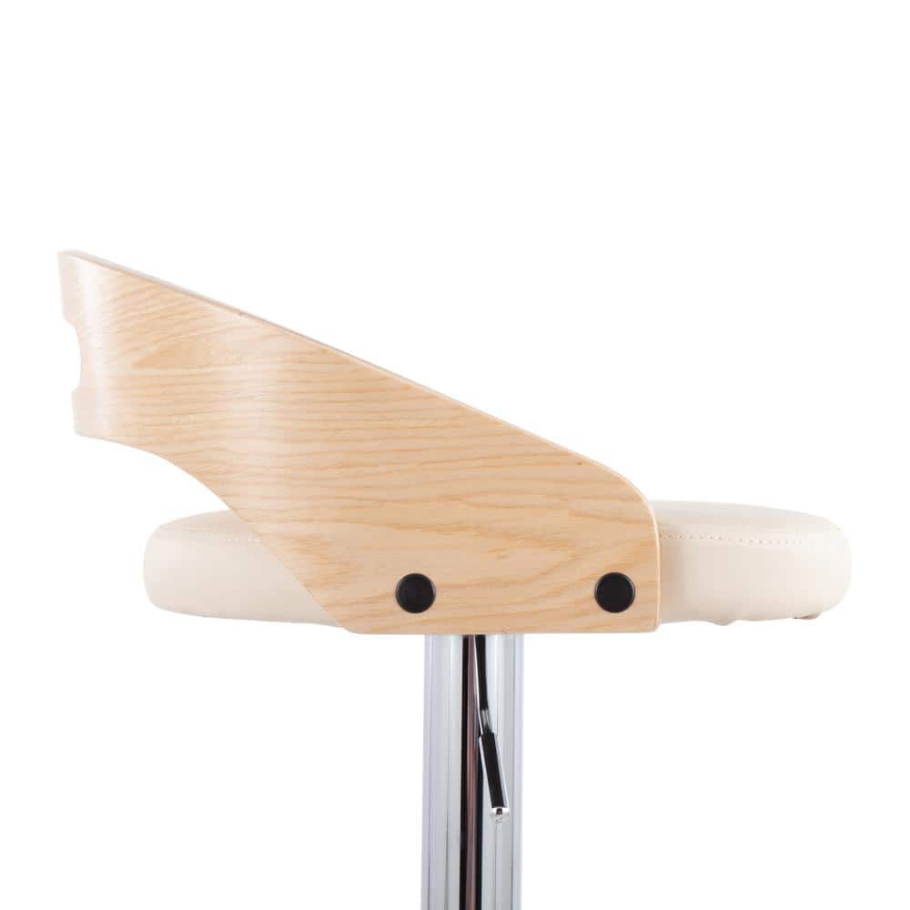 Natural Wood and Cream Faux Leather Adjustable Swivel Barstool