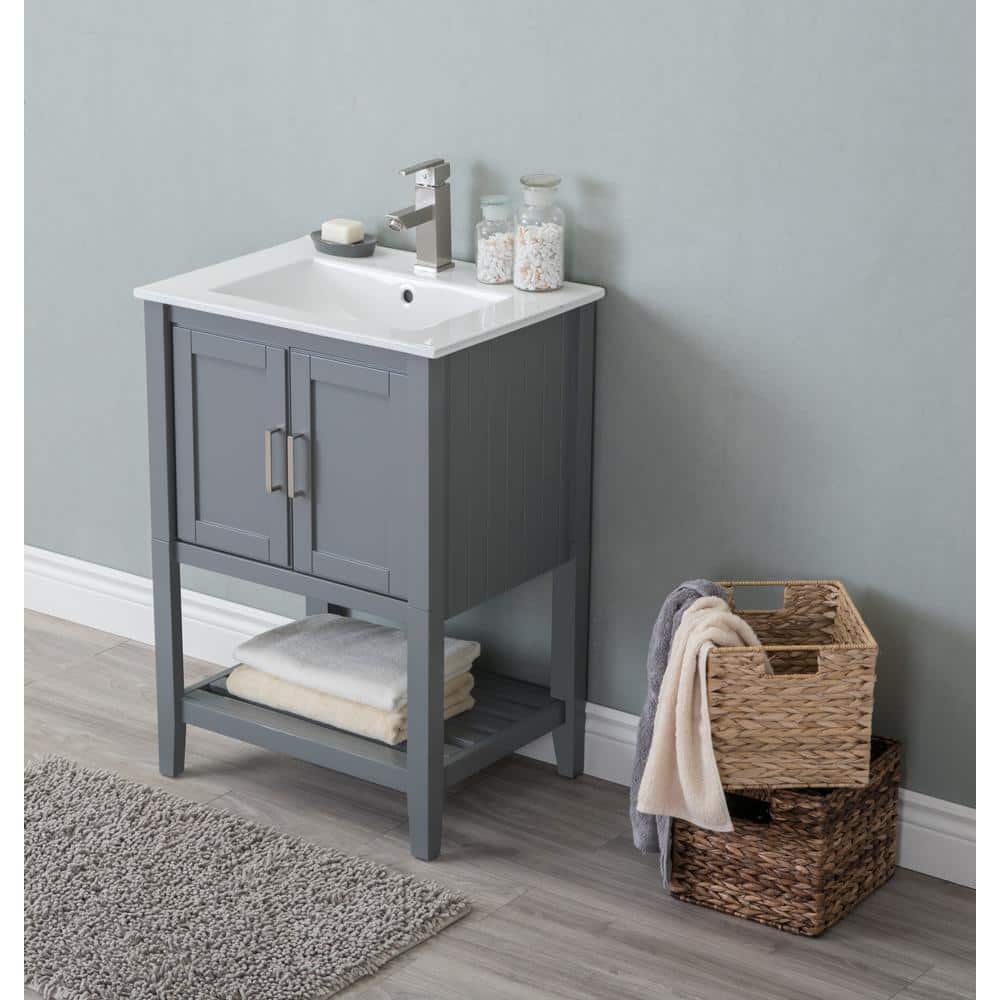 Westchester Gray 24" Freestanding Sink Vanity with Ceramic Top
