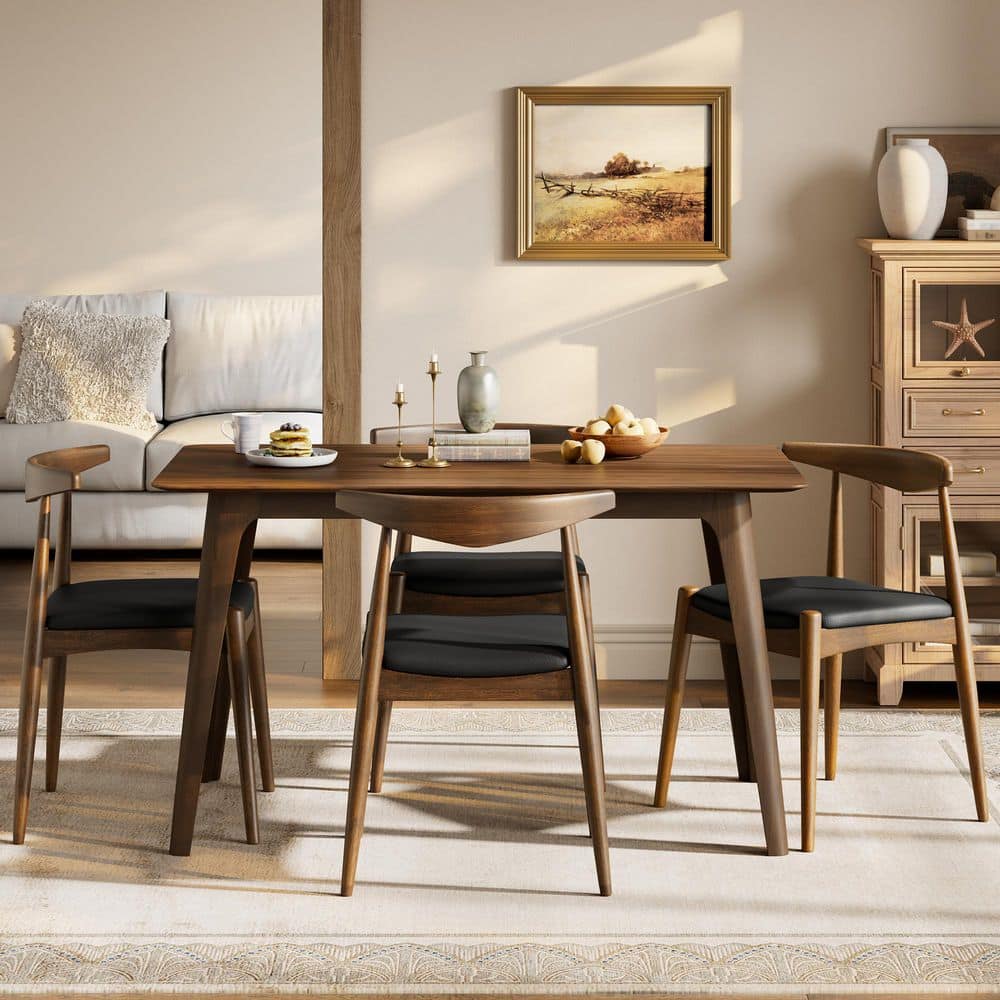 Kilim 5-Piece Rectangle Black Solid Wood Top Dining Table Set Seats-4