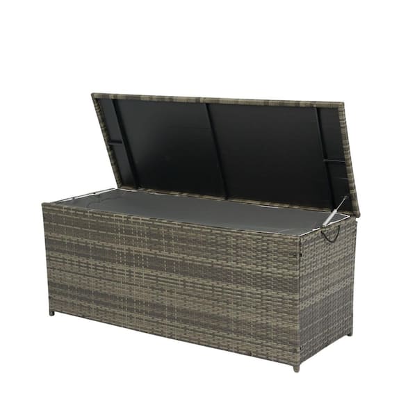 WELLFOR 113 Gal. Mix Gray Wicker Outdoor Storage Box Deck Box with Lid