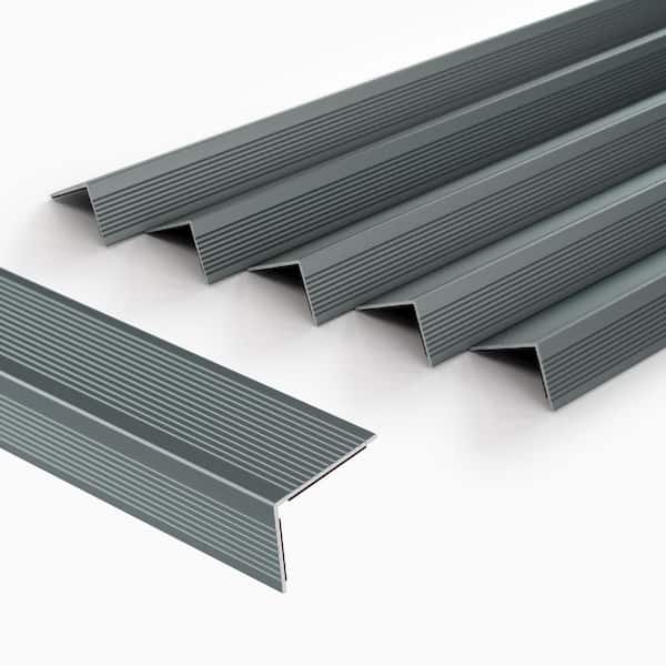 Matte Gray 48 in. Aluminum Peel and Stick Stair Nosing Edge Cover Anti-Slip Strip StairCase Step Treads (5-Pack)