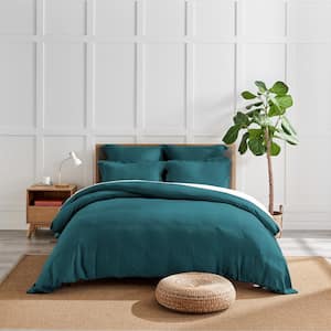 Washed Linen Teal Blue Full/Queen Duvet Cover Only