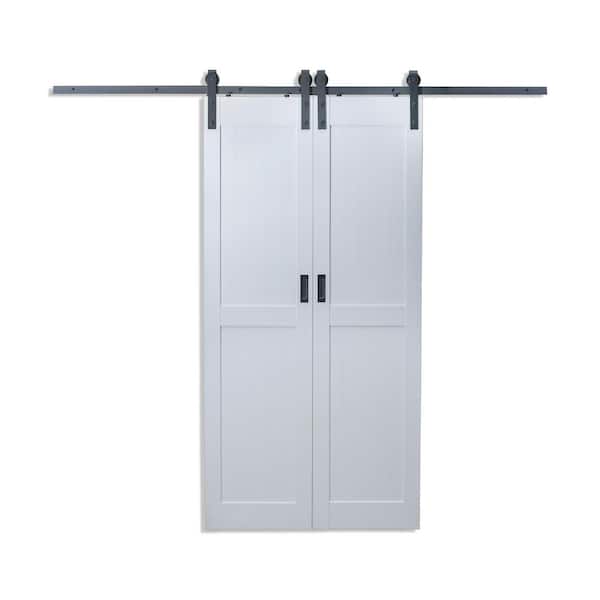 MONTANA 42 in. x 84 in. 2-Panel White Smooth PVC Vinyl Double Sliding Barn Door with Hardware Kit