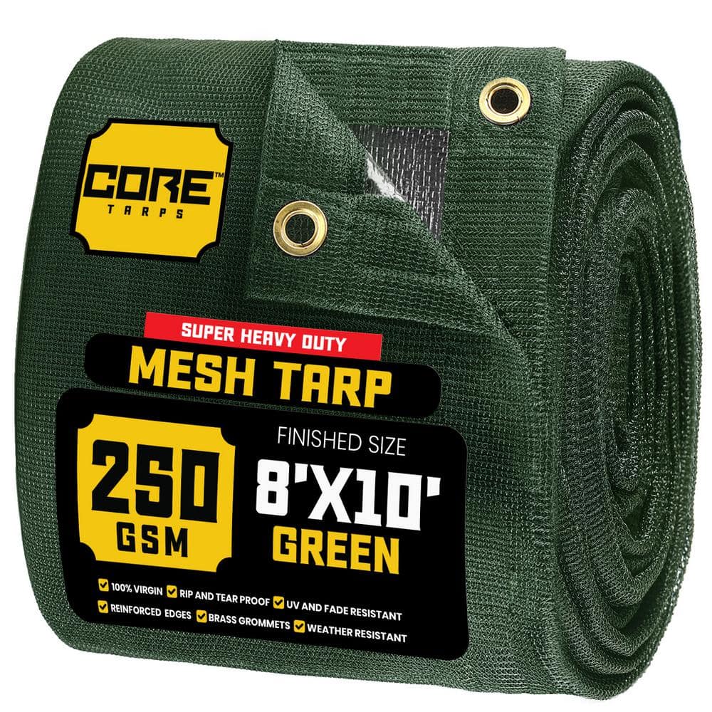 CORE TARPS 8 ft. x 10 ft. Green 250 GSM 7.5 oz. Heavy Duty Mesh