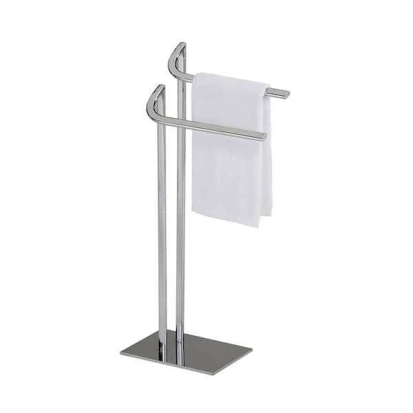 mDesign Metal Tall 2-Tier Free-Standing Bathroom Towel Rack - Chrome