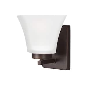 Bayfield 5 in. 1-Light Burnt Sienna Contemporary Wall Sconce Bathroom Vanity Light with Satin Etched Glass Shade