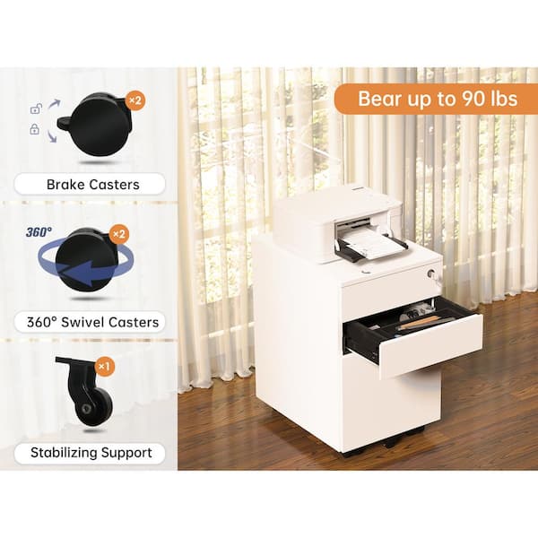 White-02 3-Drawer Metal Mobile Pedestal File Cabinet
