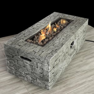 42 in. 50000 BTU Gray Rectangle Stone Propane/Natural Gas Outdoor Fire Pit Table