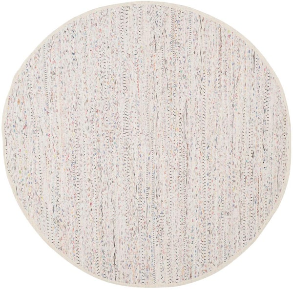 SAFAVIEH Rag Rug Ivory/Multi 6 ft. x 6 ft. Round Striped Area Rug