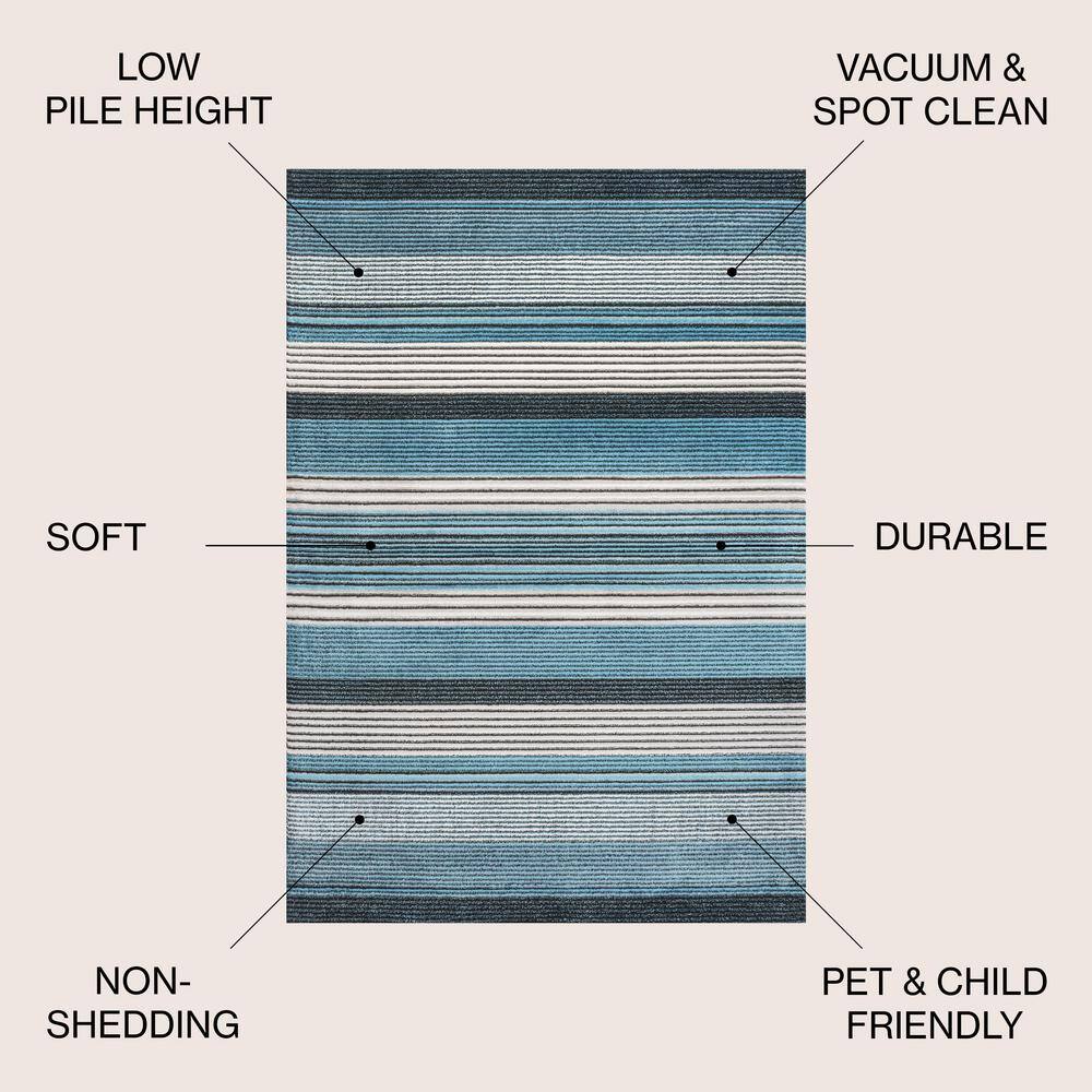5' x 8' Blue and Navy Gradient Striped Synthetic Area Rug