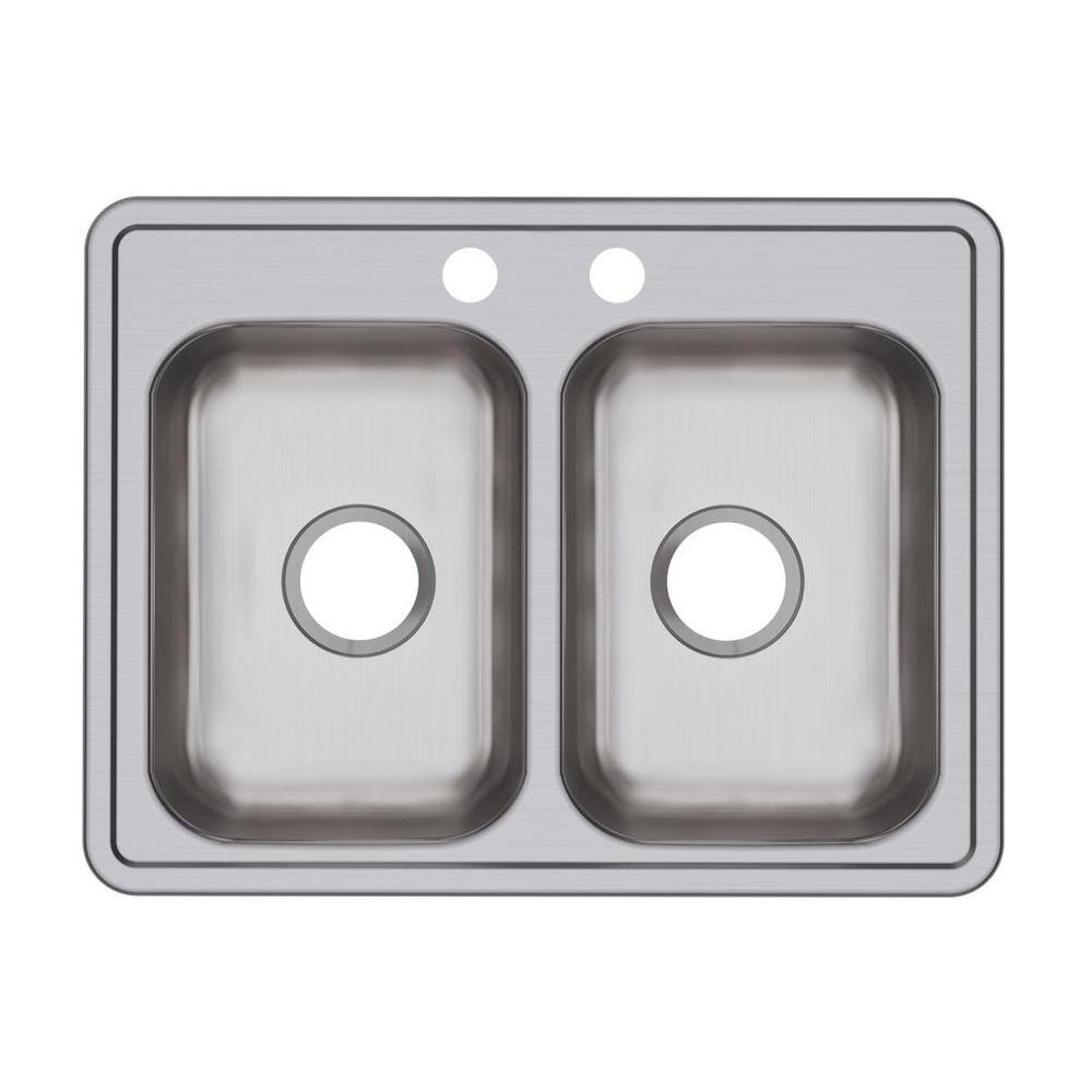 Elkay D22519 Dayton 25  Drop In Double Basin Stainless Steel Kitchen Sink - 2 Faucet Holes