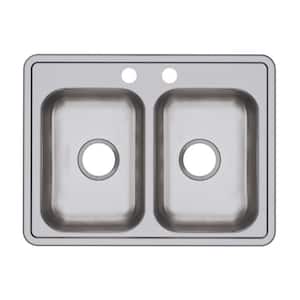25 in. 2-Hole Double Bowl Drop-In Stainless Steel Kitchen Sink