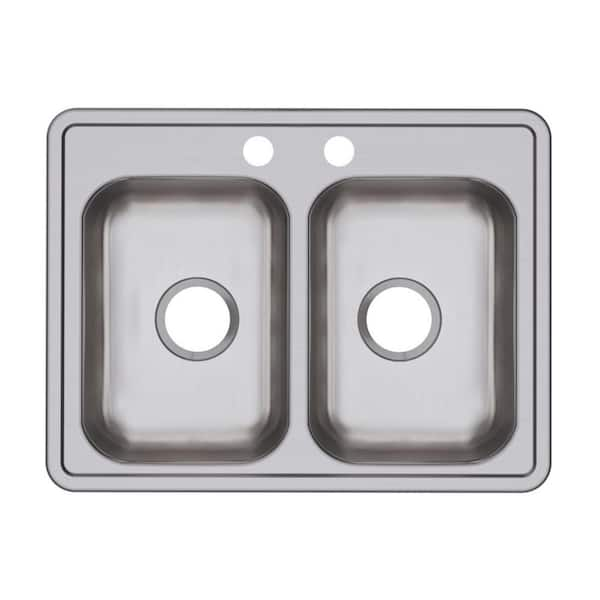 Dayton 25 In 2 Hole Double Bowl Drop In Stainless Steel Kitchen Sink   Satin Dayton Drop In Kitchen Sinks D225192 64 600 