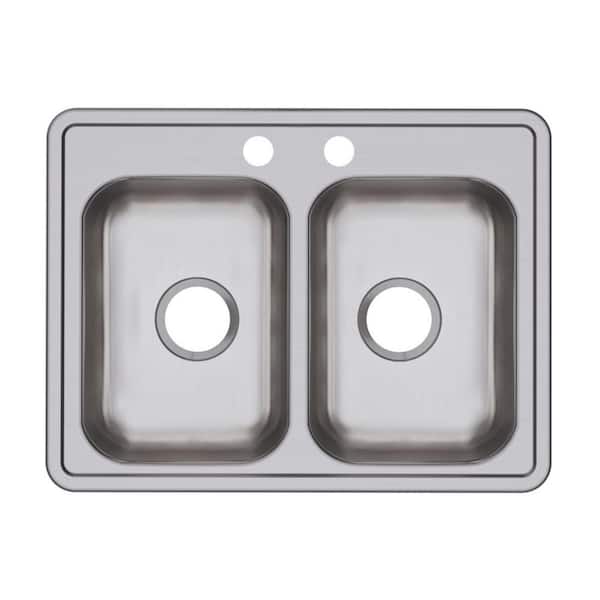 Elkay Dayton 25in. Drop-in 2 Bowl 22 Gauge Satin Stainless Steel Sink Only and No Accessories