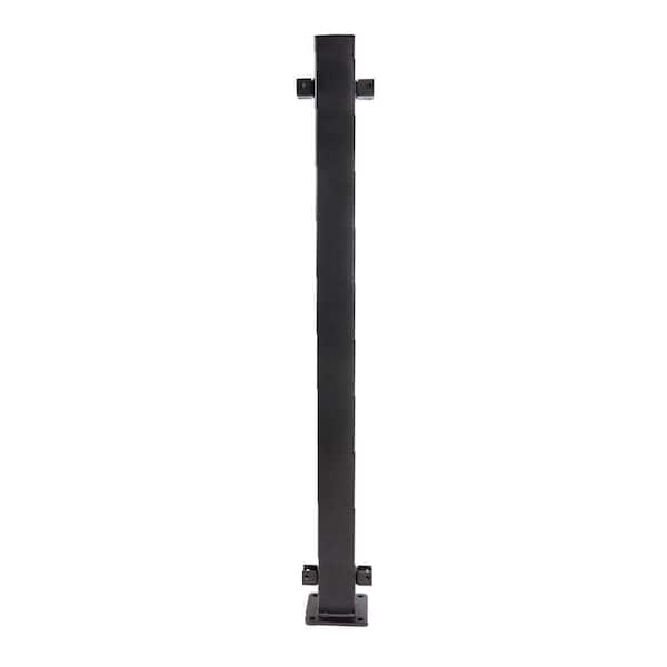 Fe26 2 in. x 45.5 in. Black Steel Railing Line Post with Brackets