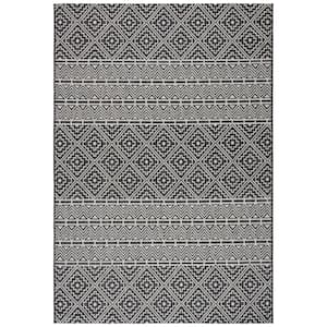 Courtyard Black/Gray Doormat 3 ft. x 5 ft. Tribal Diamond Chevron Indoor/Outdoor Patio Area Rug