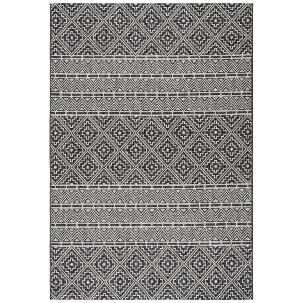 SAFAVIEH Courtyard Black/Gray 8 ft. x 10 ft. Tribal Diamond Chevron ...