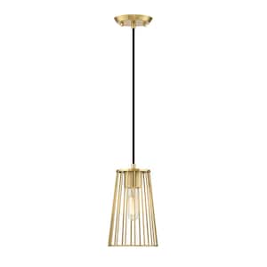 Liana 60-Watt 1-Light Brushed Gold Glam Pendant Light with Wire Cage Shade