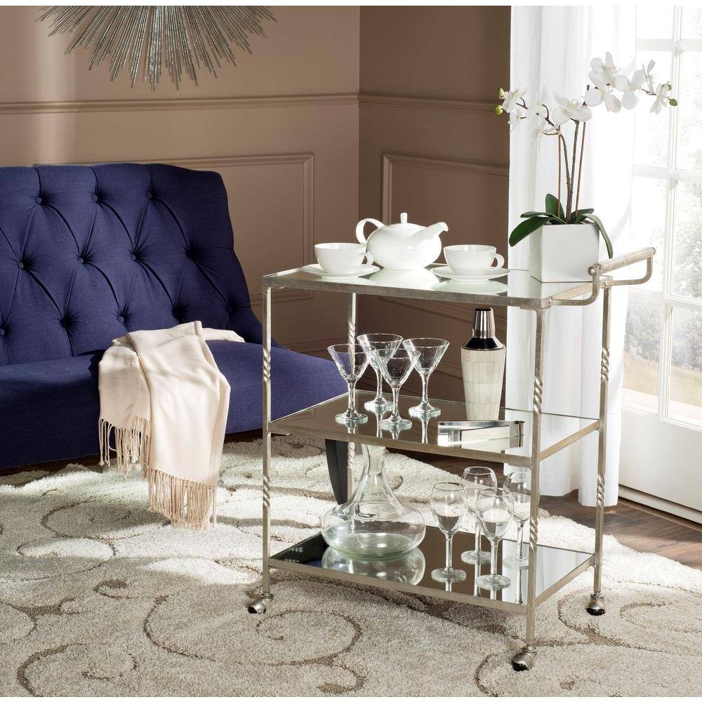 Aurelius 30" Silver Iron and Mirror Bar Cart with Storage