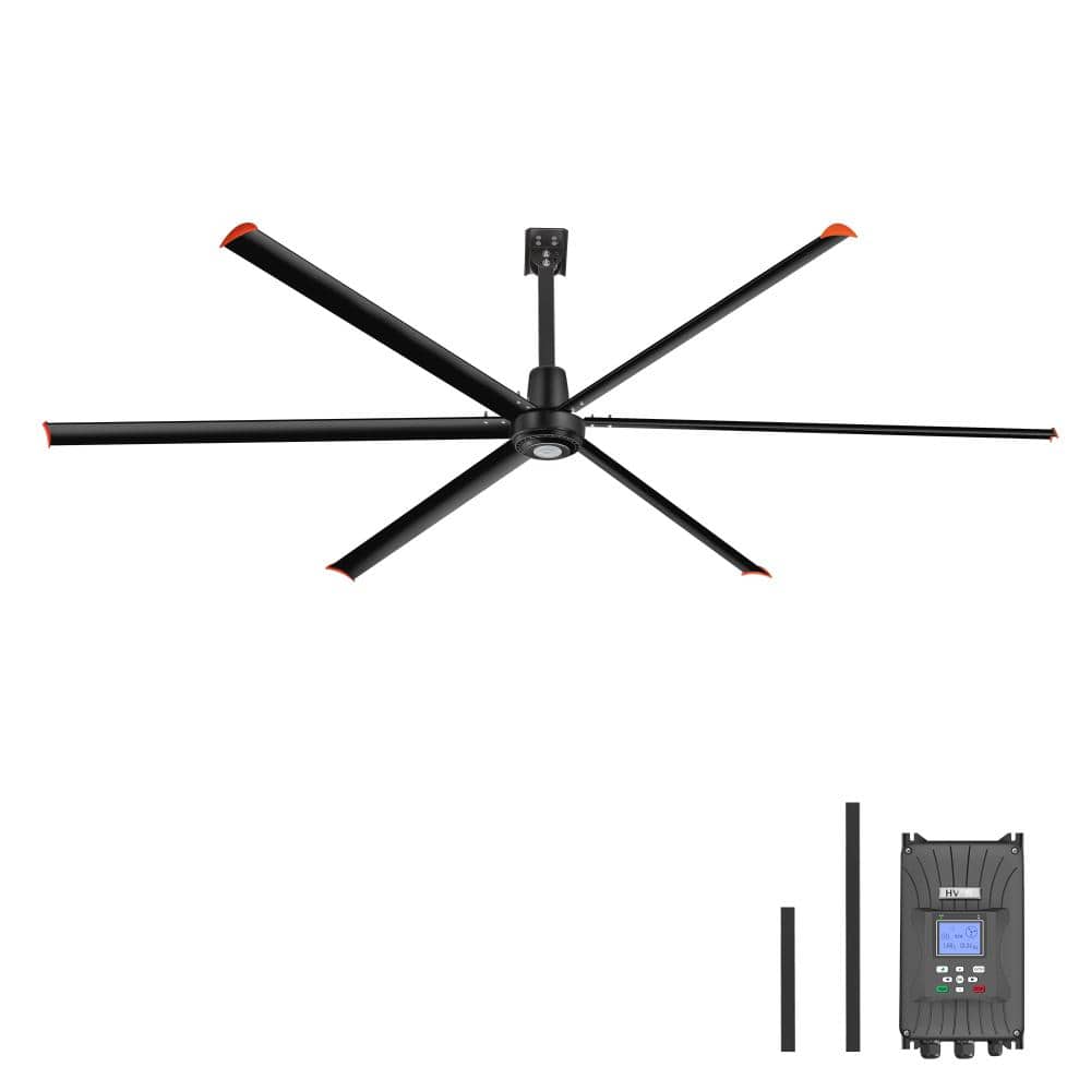 144in. Aluminum Indoor/Covered Outdoor Industrial 6-Black Ceiling Fan with Downrod, Wall Control No Light price history on PriceWatchPro