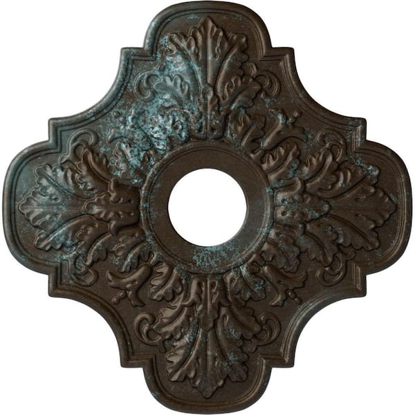 Ekena Millwork 1" x 17-3/4" x 17-3/4" Polyurethane Peralta Ceiling Medallion, Hand-Painted Bronze Blue Patina