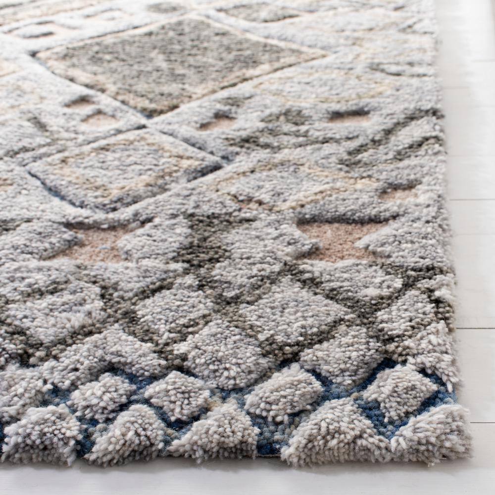 Grey and Olive Hand-Tufted Wool Moroccan Shag Runner Rug