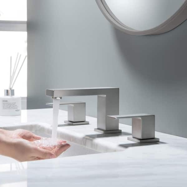 8 in. Widespread 2-Handle Bathroom Sink Faucet with Supply Lines and Adjustable Flow Rate in Brushed Nickel (1-Pack)