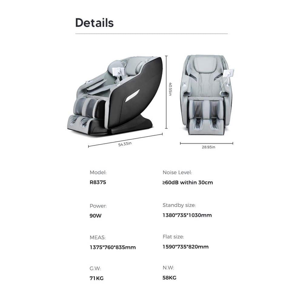 Black and Gray Faux Leather Full Body Massage Chair with Heating and USB Port