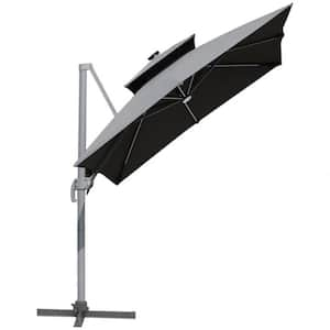 9.8 ft. Aluminum Crank Cantilever Umbrella in Black with Fabric Canopy