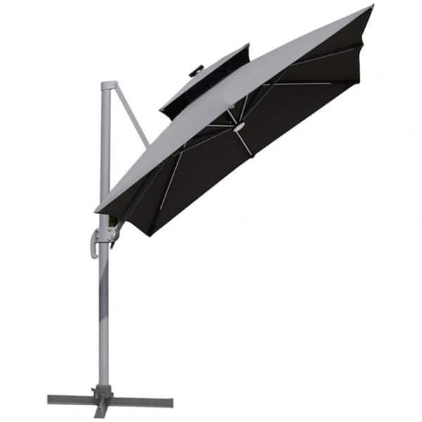 ITOPFOX 9.8 ft. Aluminum Crank Cantilever Umbrella in Black with Fabric Canopy