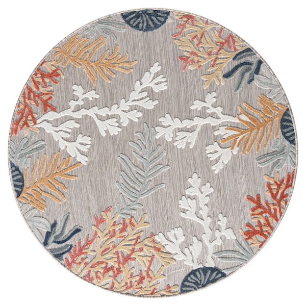 Coral Reef 7 ft. 6 in. Round Hi-Low Coastal Gray Taupe Indoor Outdoor Area Rug