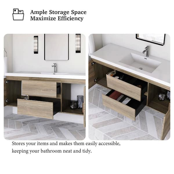 60 in. W x 20 in. D x 22 in. H Single Sink Floating Bath Vanity in Ash Grey with Glossy White Resin Top