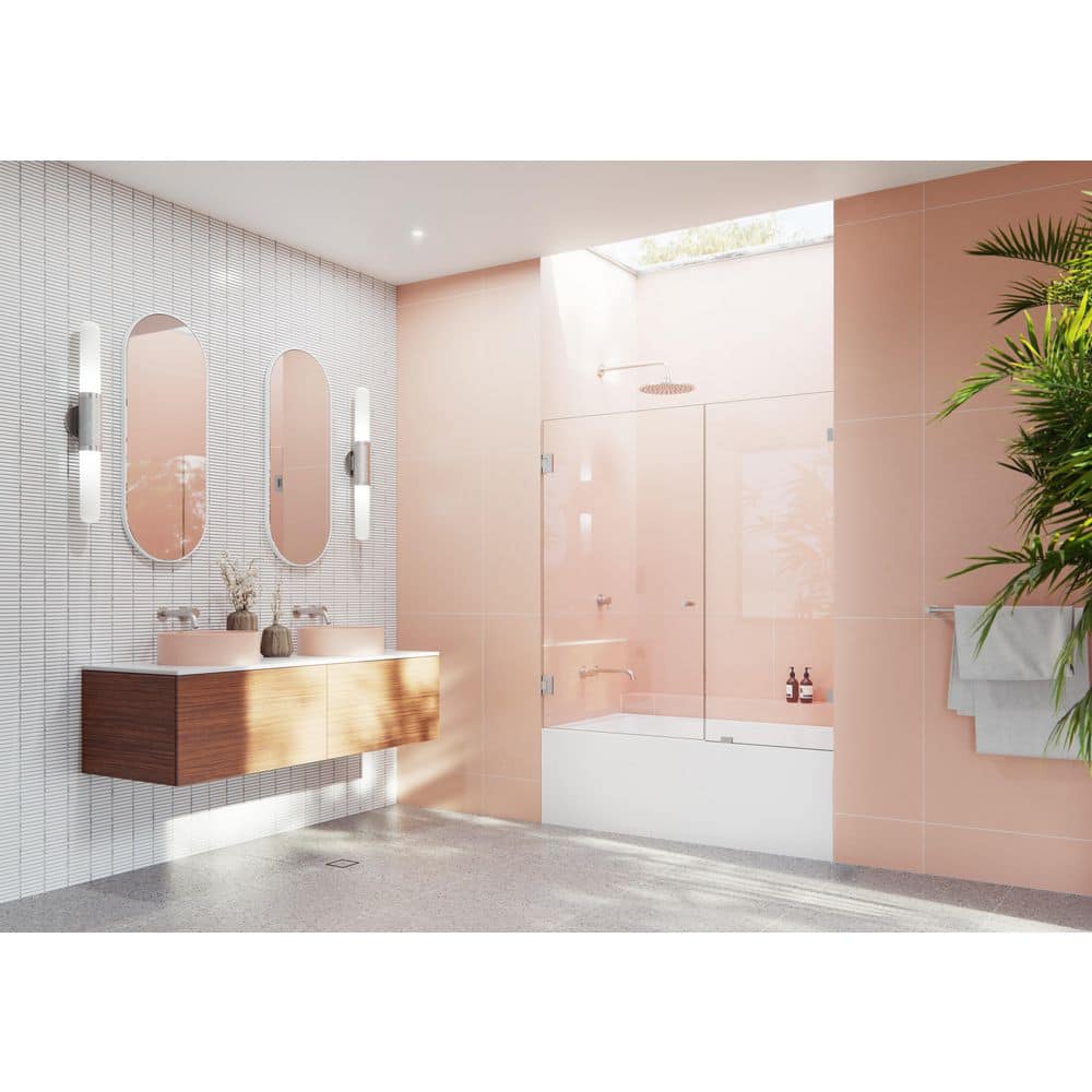 Illume 54 in. W x 58.25 in. H Wall Hinged Frameless Tub Door in Brushed Nickel with Clear Glass price history on PriceWatchPro