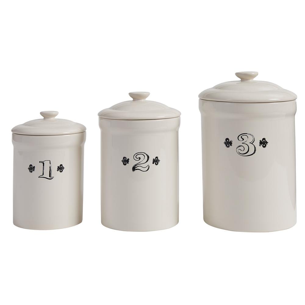 Cream Ceramic Numbered Canister Set with Airtight Lids