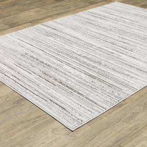 Monticello White/Gray 2 ft. x 8 ft. Distressed Abstract Striped Polyester Indoor Runner Area Rug