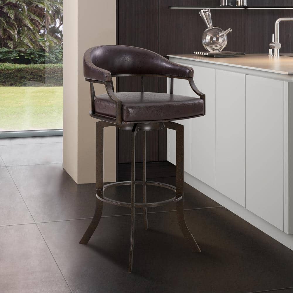 Pharaoh Swivel 30 Auburn Bay and Brown Faux Leather Bar Stool