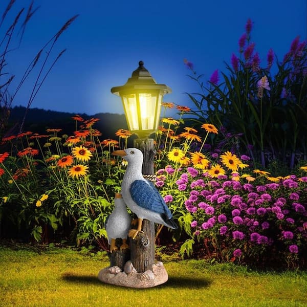7 in. x 17 in. Multi-Colored Resin Solar Outdoor Decor Seagull