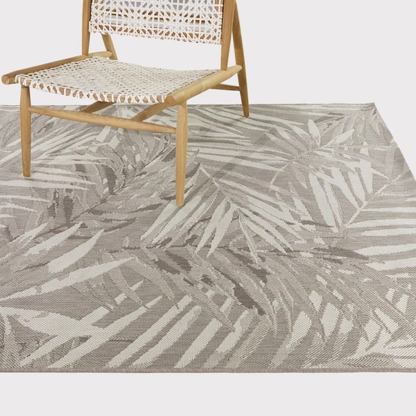 Beige 5 ft. x 7 ft. Palm Indoor/Outdoor Area Rug