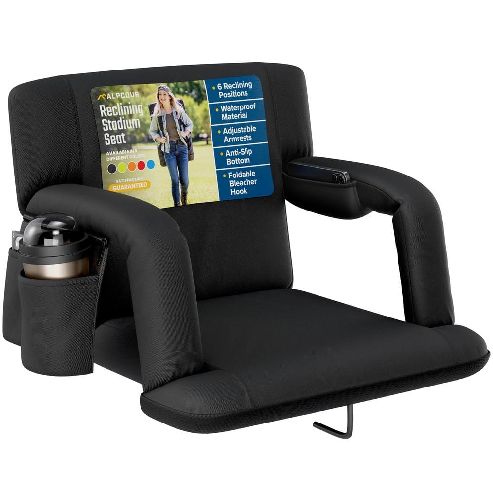 Alpcour 21" Black Waterproof Reclining Stadium Seat with Armrests