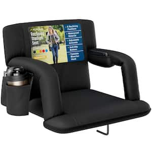 Reclining Stadium Seat - Wide Bleacher Chair with Back Support, Cushion, Armrests and Side Pockets - 21 in. Wide - Black