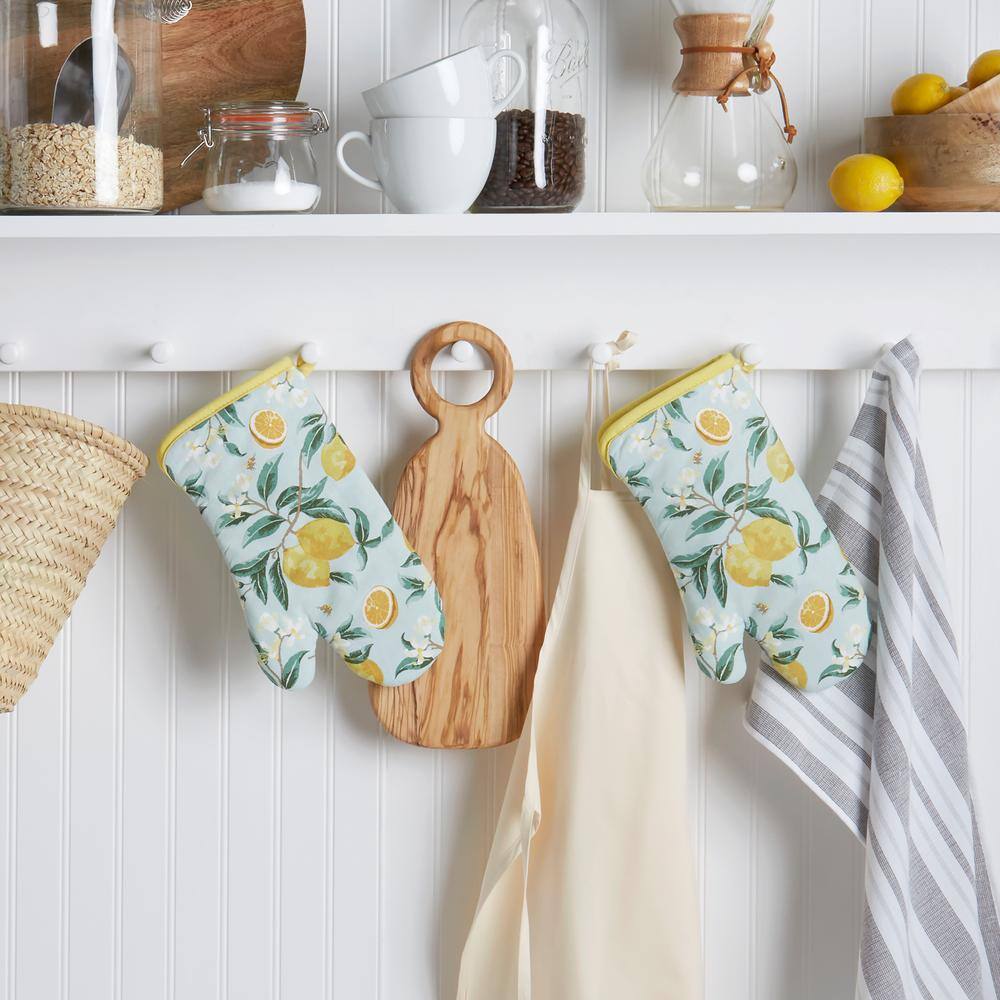 Lemon Whimsy Yellow Cotton Oven Mitt Set, 2-Pack