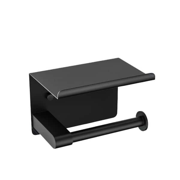 Wall Mount Stainless Steel Toilet Paper Holder with Shelf for Bathroom, Washroom, Kitchen and RV, Matte Black (1-Pack)