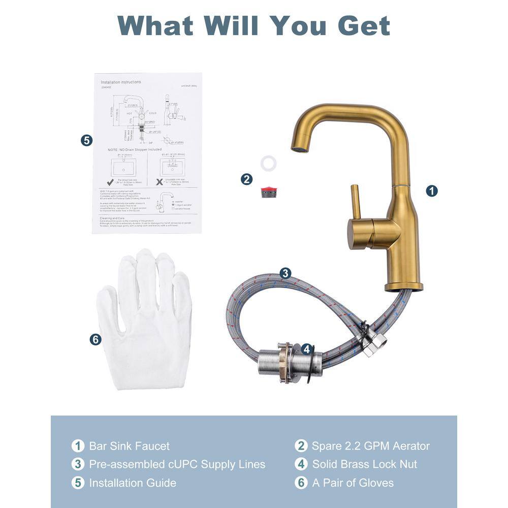 Brushed Gold Stainless Steel Single Handle Bar Faucet