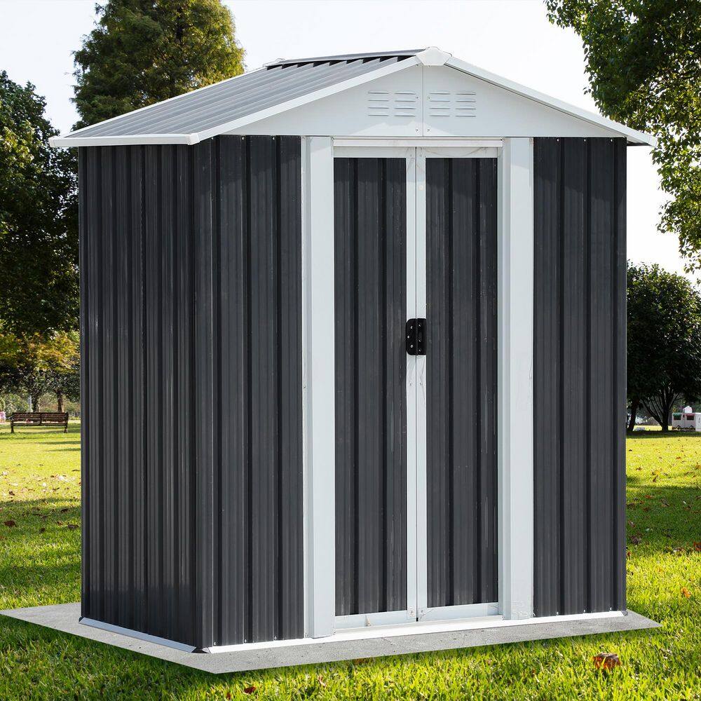 5 ft. W x 3 ft. D Metal Grey Sliding Door Garden Shed. for