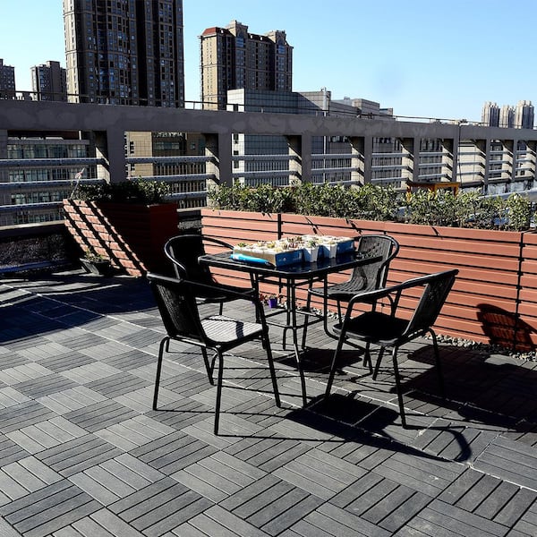 1 ft. x 1 ft. Patio Plastic Interlocking Square Waterproof Deck Tile in Dark Gray for Poolside Backyard (44-Pack)