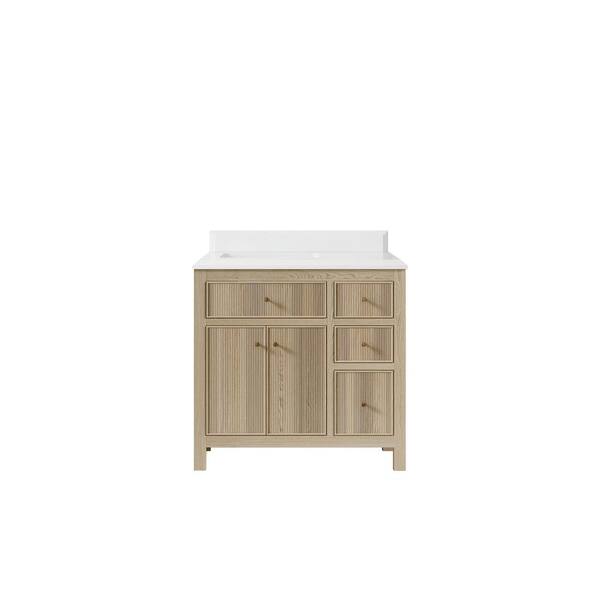 Willow Collections Sonoma Oak 36 in. W x 22 in. D x 36 in. H Left Offset Sink Bath Vanity in White Oak with 1.5 in. White Quartz Top
