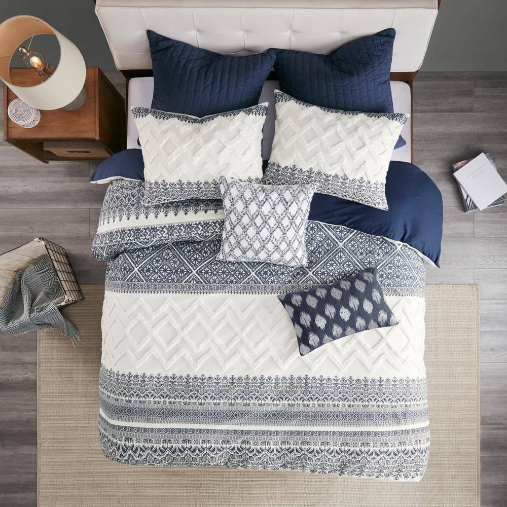 Navy Embroidered Cotton Euro Sham with Hidden Zipper