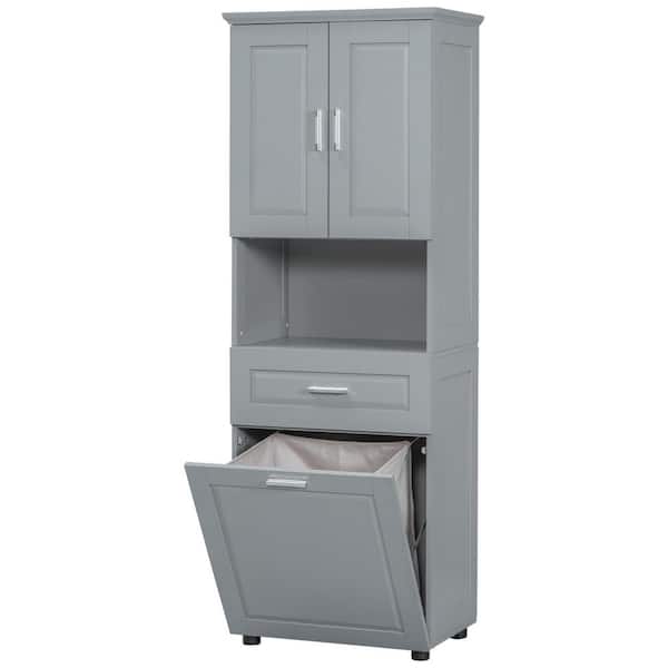 XUJMK 25 in. W x 16 in. D x 70 in. H Gray Linen Cabinet, Large